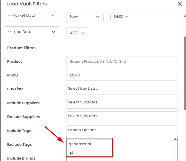 3P Mercury Lead Vault filtering products with seasonal custom tags.