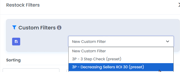 3P Mercury filter configured to find restock products with decreasing seller counts.