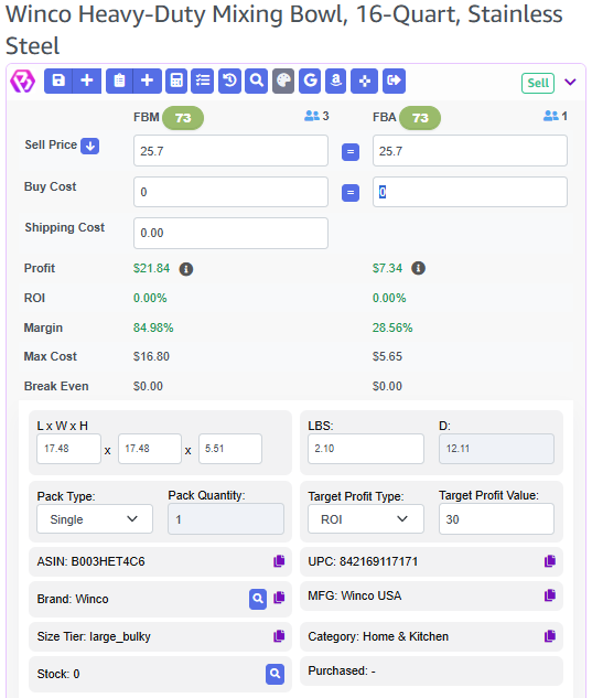 3P Mercury profit calculator showing estimated profit, margin, and return on investment.