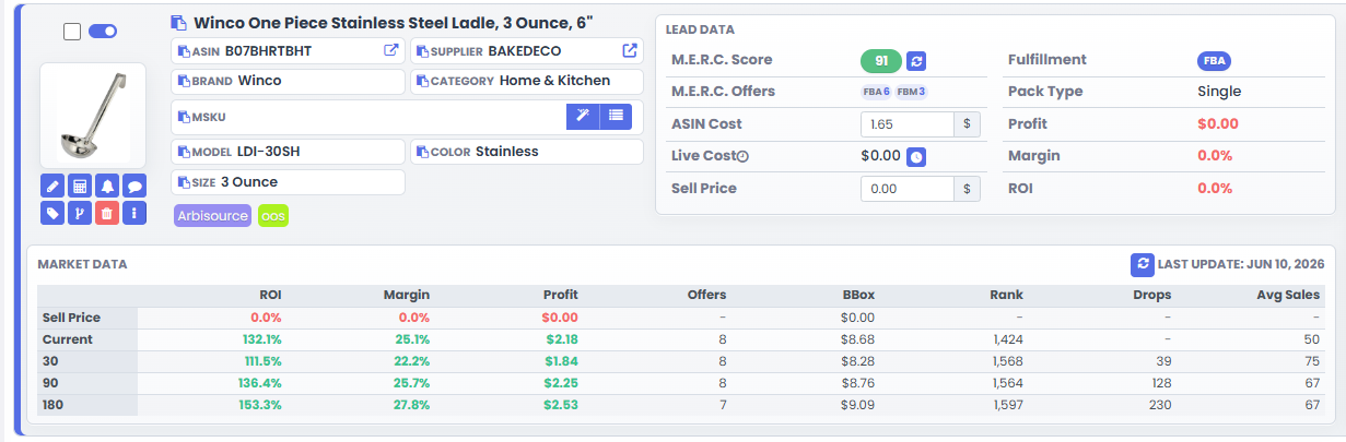 3P Mercury lead view displaying profit information for sourced products.