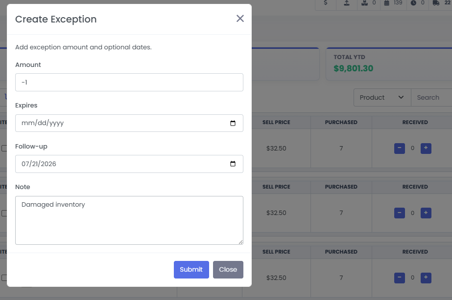 3P Mercury damaged inventory exception screen for problem units that should not be shipped to Amazon.