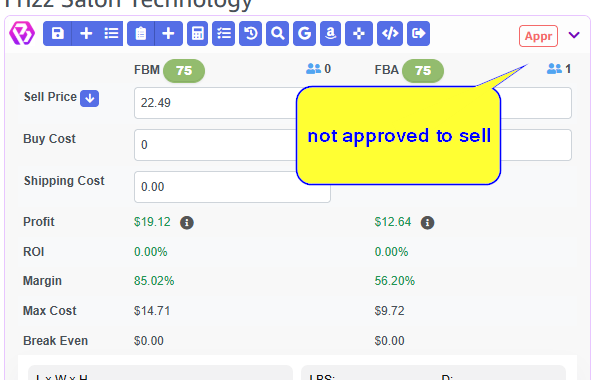 3P Mercury showing that an Amazon seller is not approved to sell an ASIN.