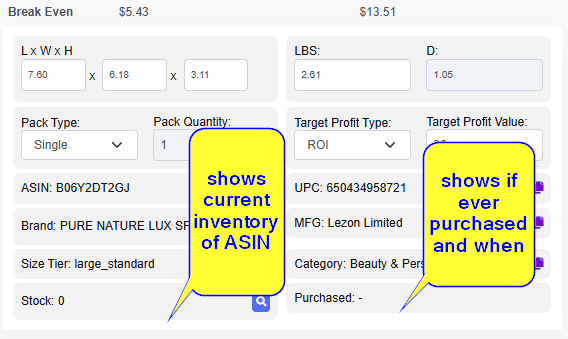 3P Mercury showing inventory and purchase history for an Amazon ASIN.